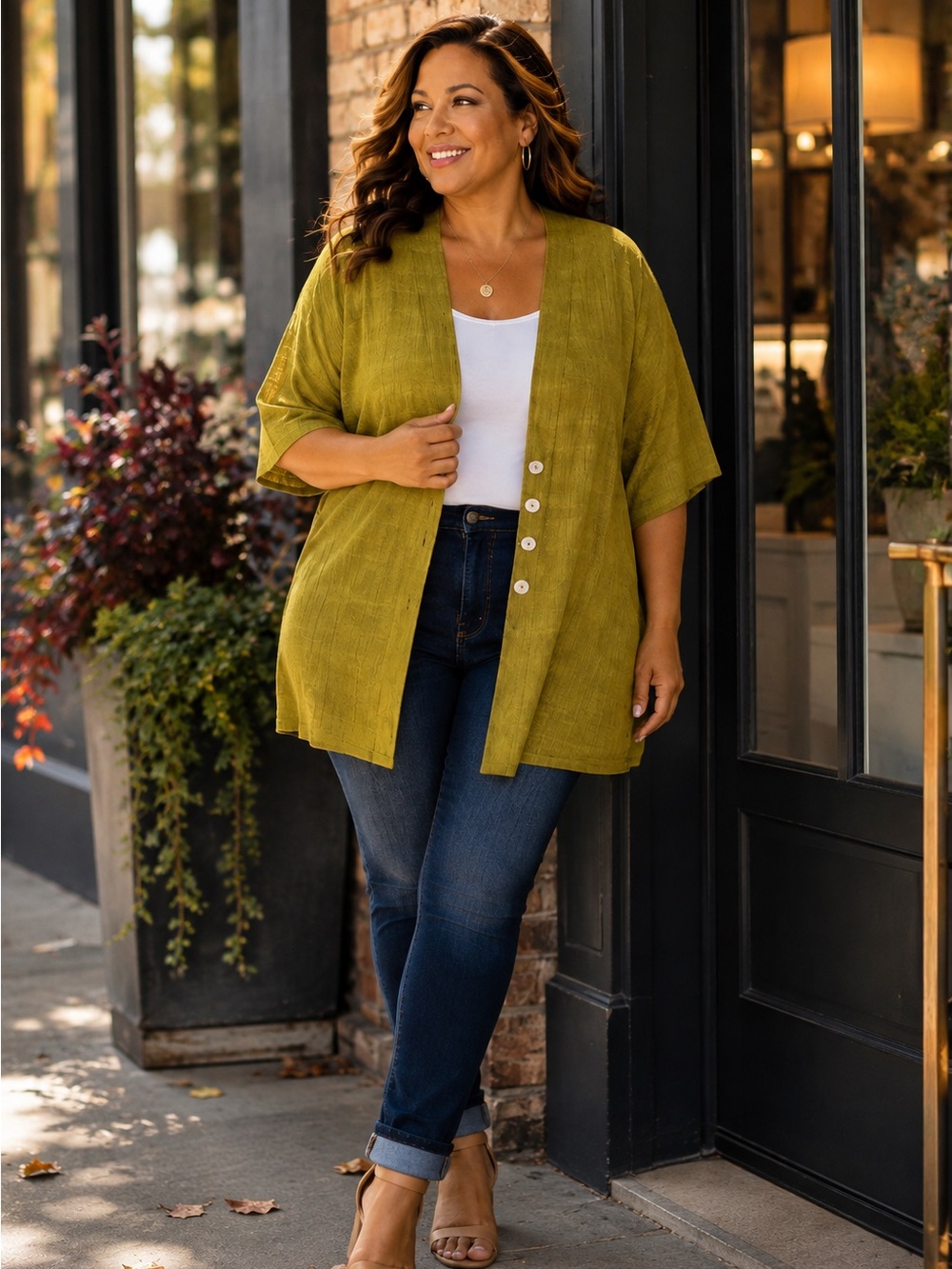Lane Bryant Designs Olive Textured Open Front Duster Cardigan Jacket Plus 26/28